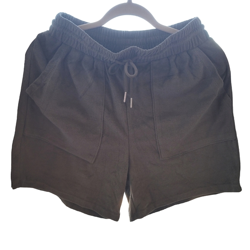 NEW ACTIVE USA Green Gray Terrycloth High Rise Drawstring Shorts with Pockets